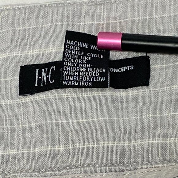 INC Wide Leg Pinstripe Linen Trousers Grey White High Waist Pants Slacks 12 - Picture 11 of 11